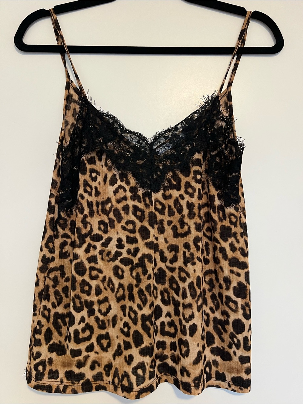 Zara Leopard-Print Lace-Trim Cami — Black & Brown - Picture 1 of 5
